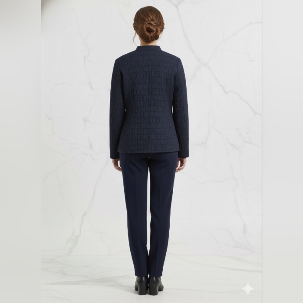 Alfred Dunner Navy Straight Leg Pants & Embroidered Jacket - Picture 2 of 4